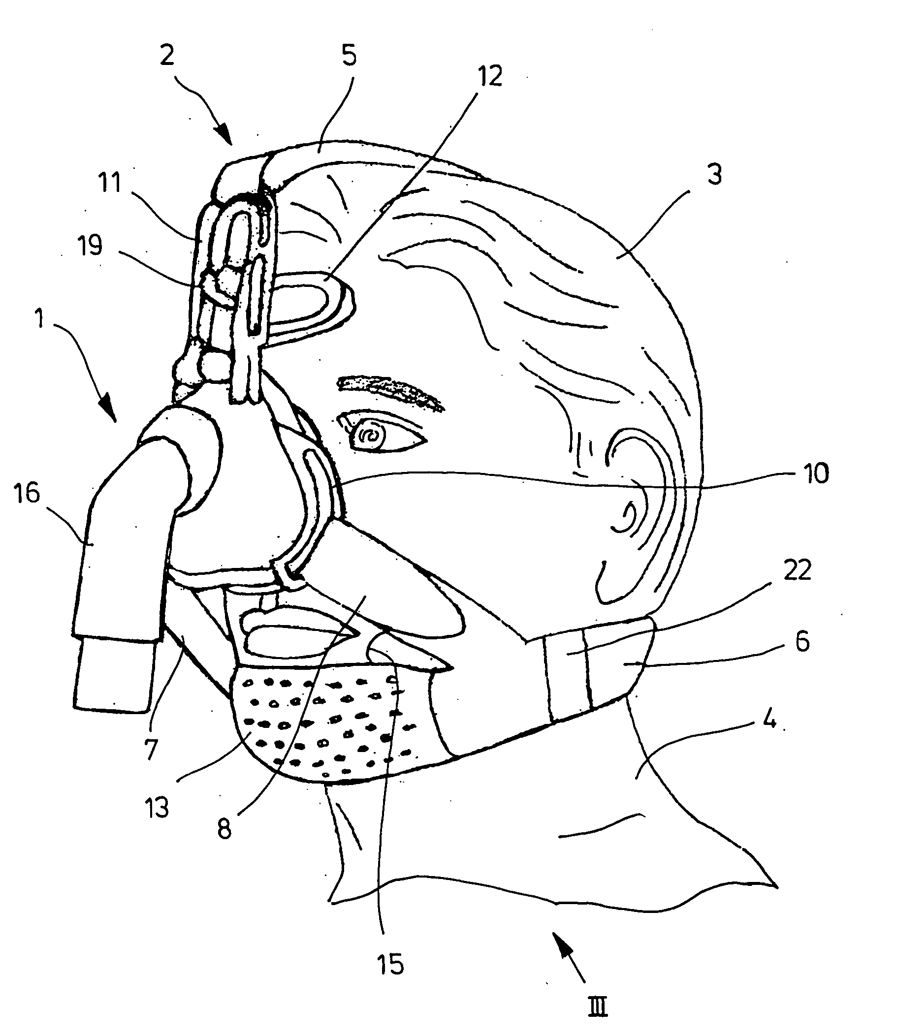 Breathing mask with a head fastening device