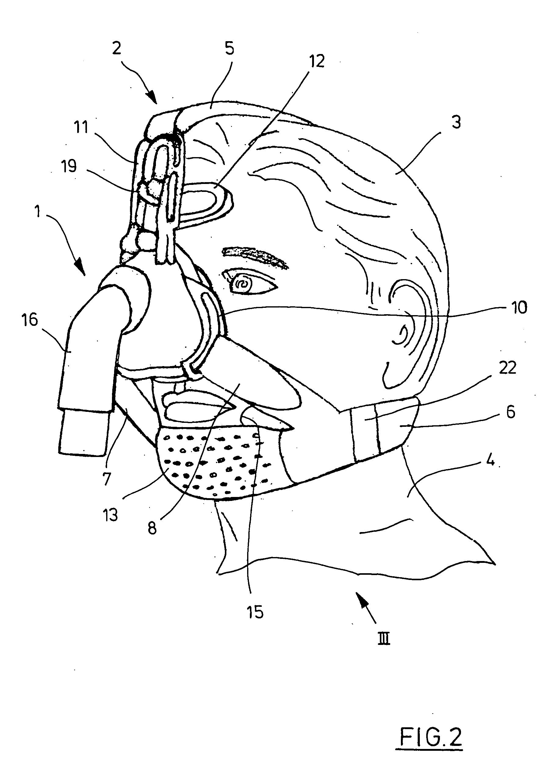 Breathing mask with a head fastening device