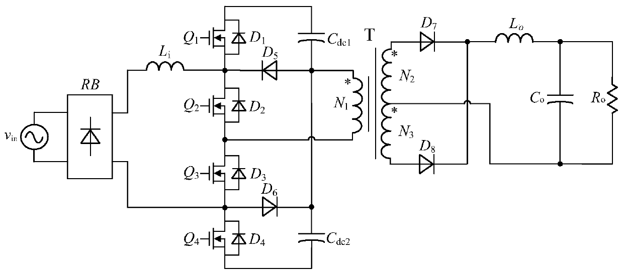 Control system and method for improving pf of isolated three-level pfc converter