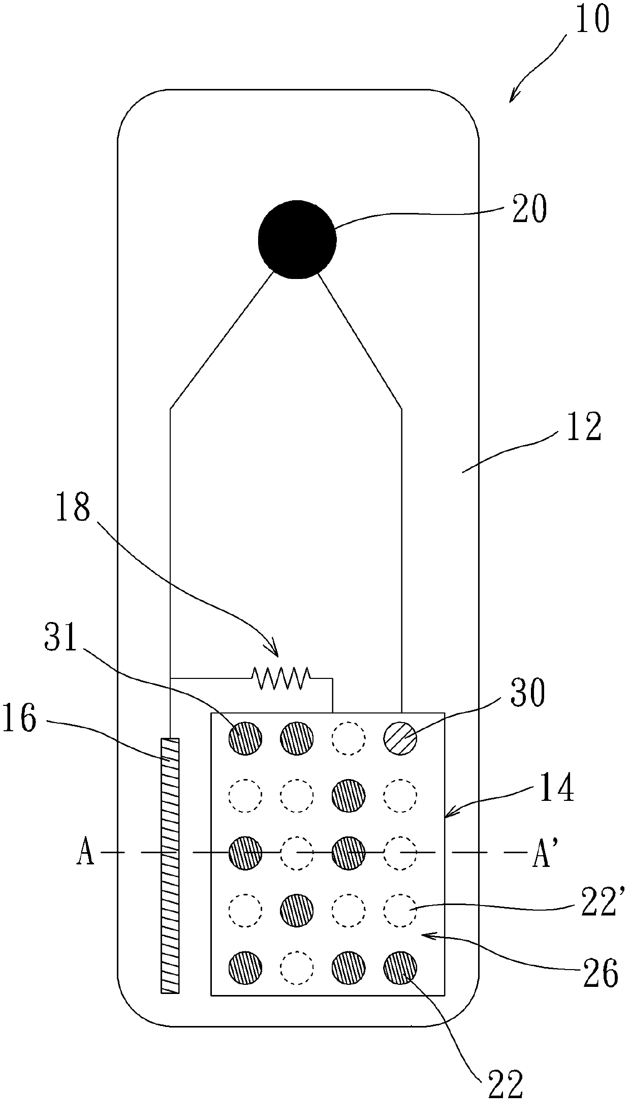 Test strip with array type contacts