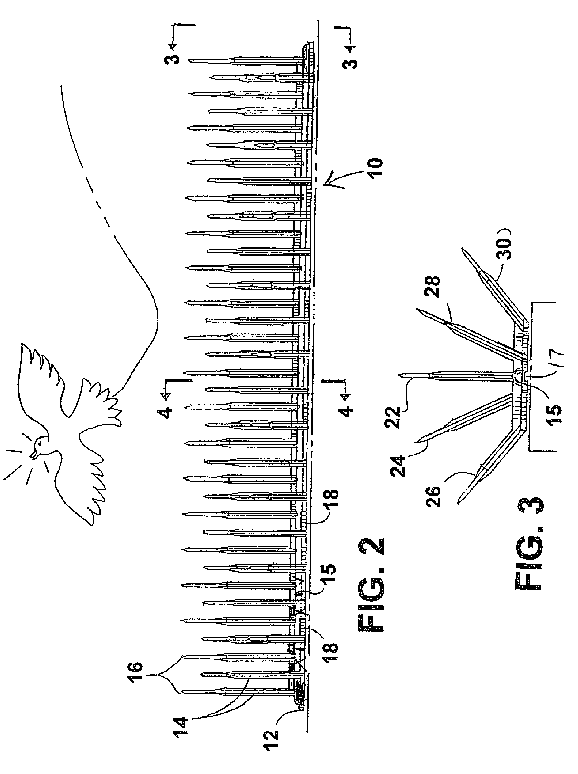 Unitary configured bird repellent apparatus