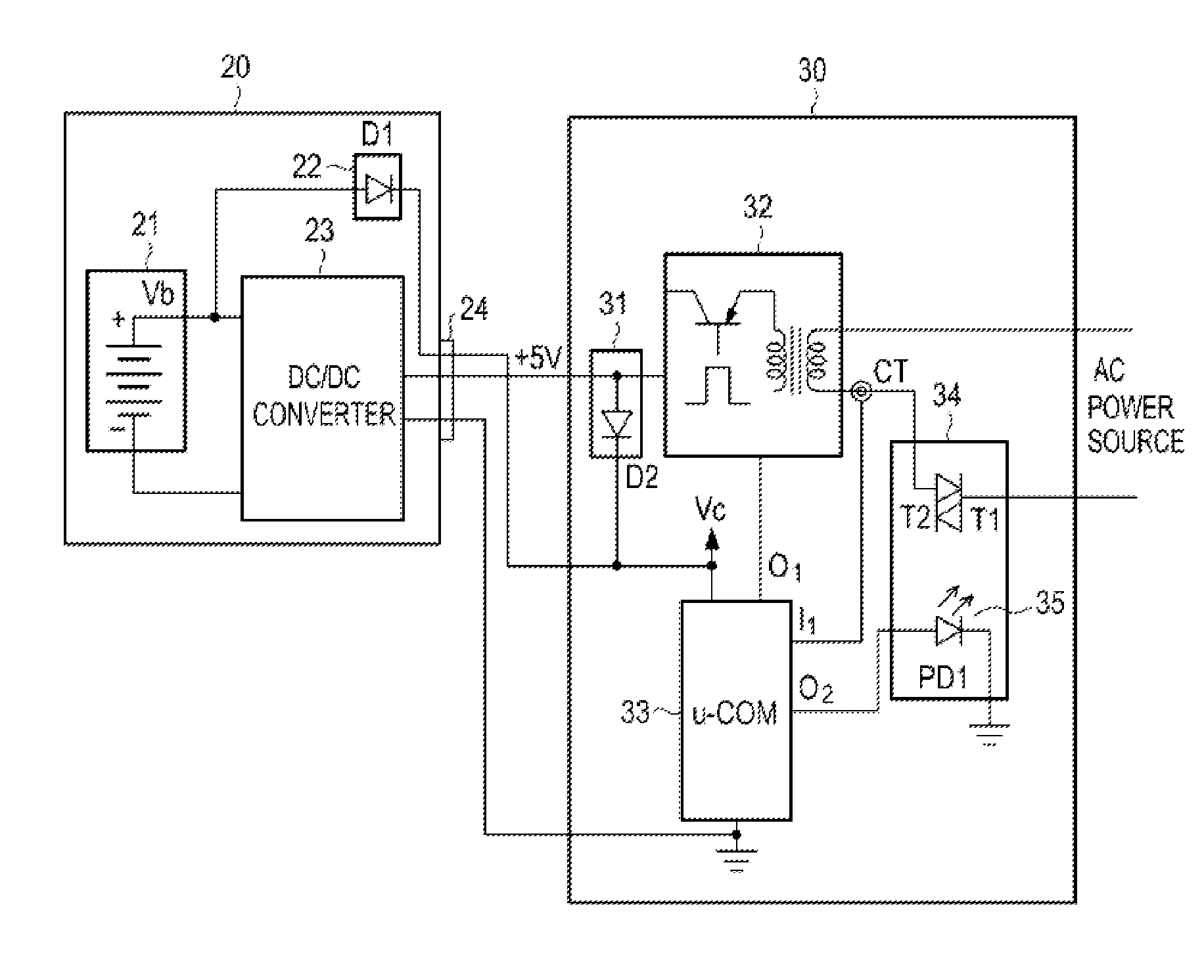 Power source device having standby power-cutoff function, and method for controlling same