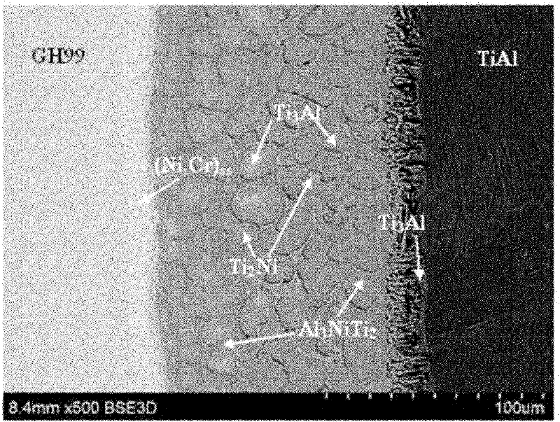 Contact reaction brazing connection method for TiAl based alloy and Ni based high-temperature alloy