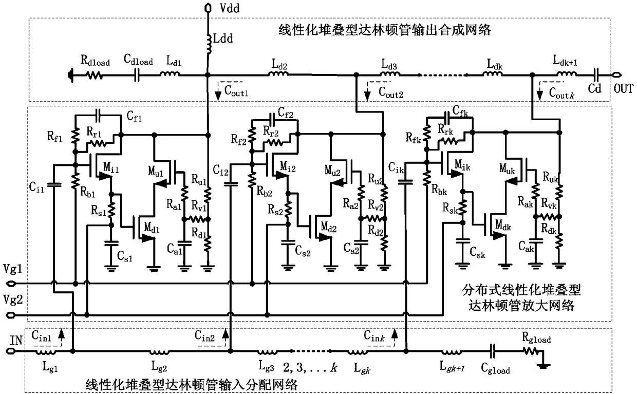 Darlington distributed power amplifier based on linearization stacking technology