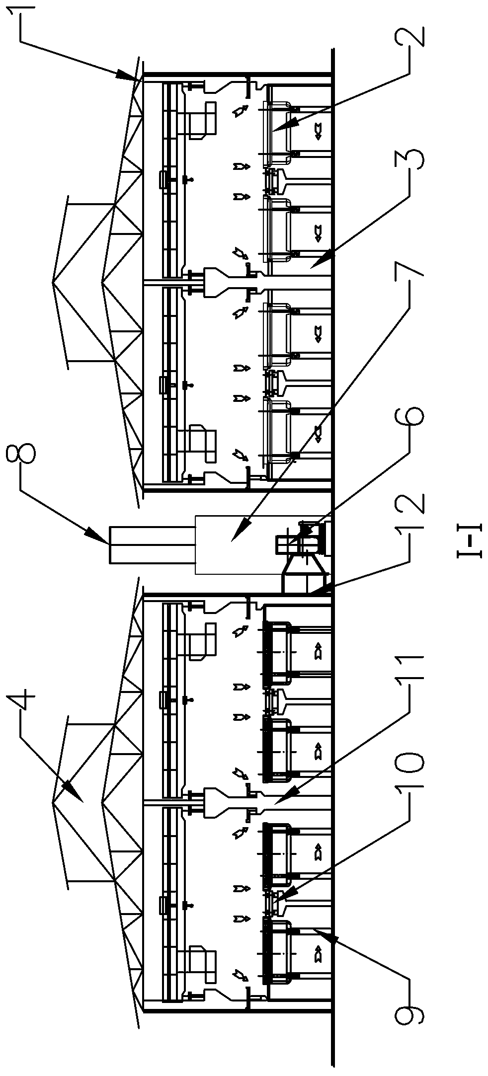 Complete device for treating acid mist through bottom air draft of electrolysis workshop