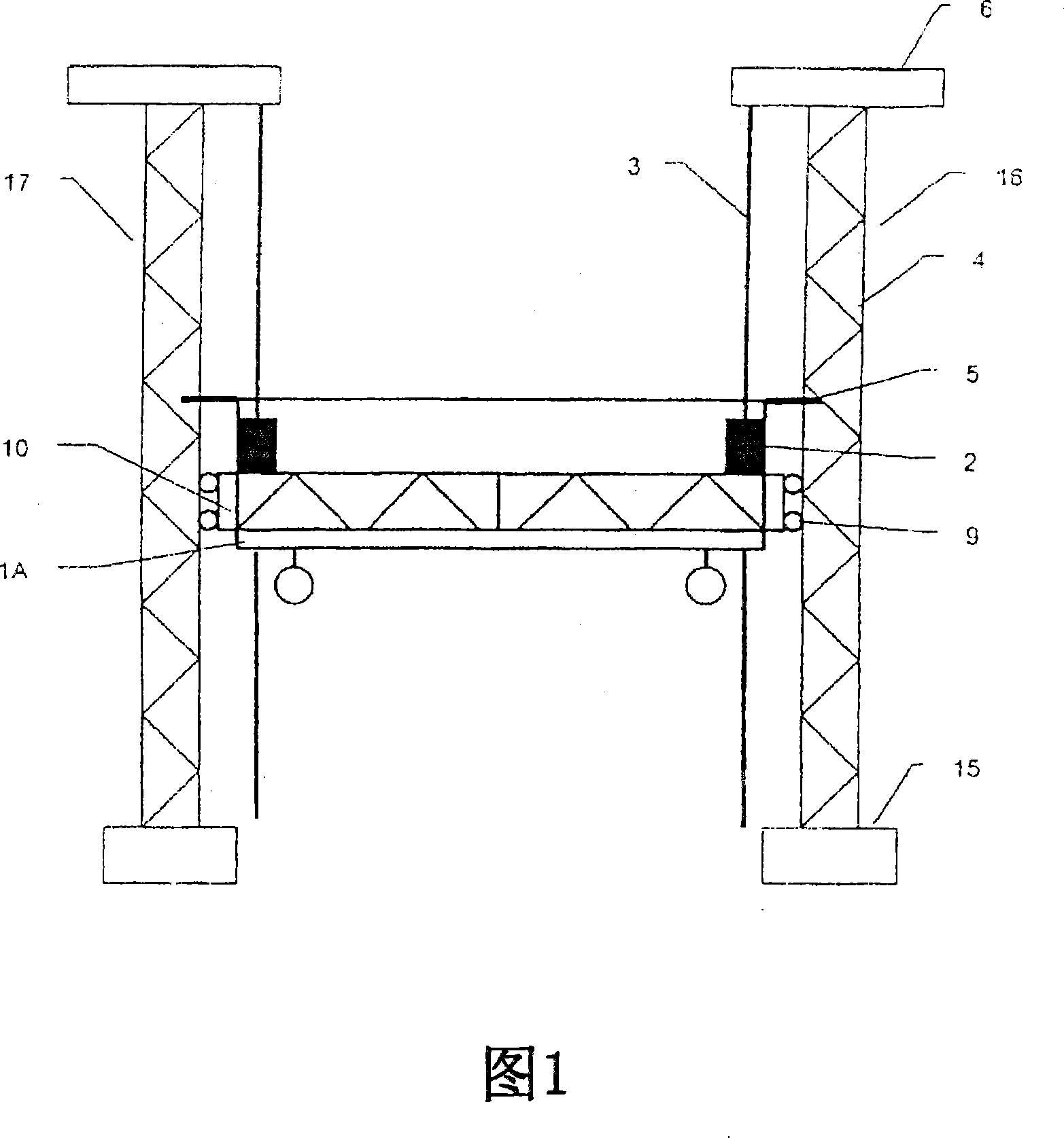 Platform support device for lifting loads or persons the height of a structure