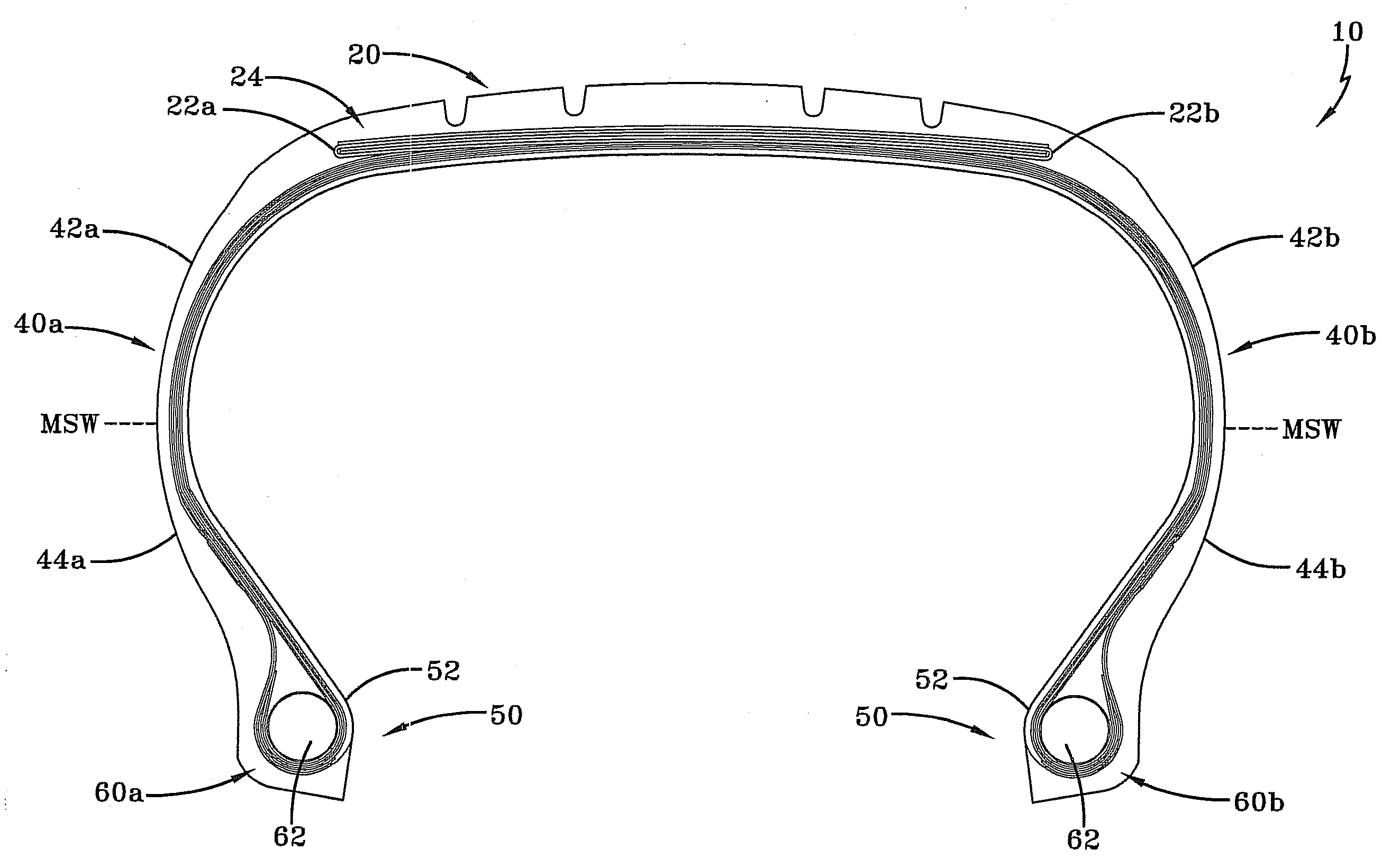 Pneumatic tire with increased lower sidewall durability