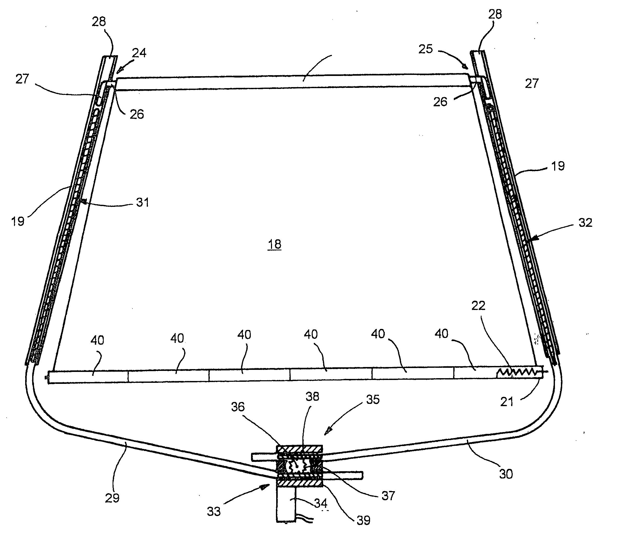 Curved window shade with inside spring support