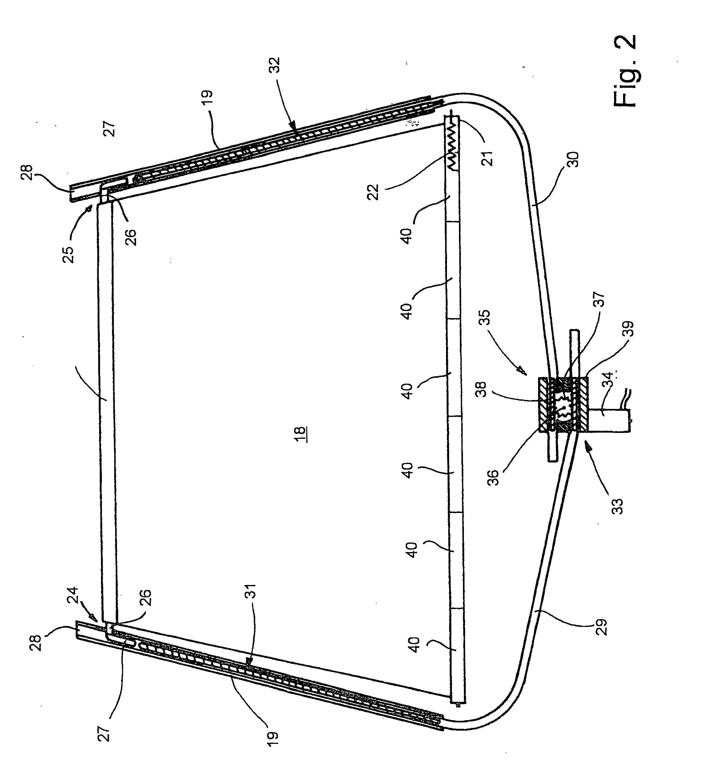 Curved window shade with inside spring support