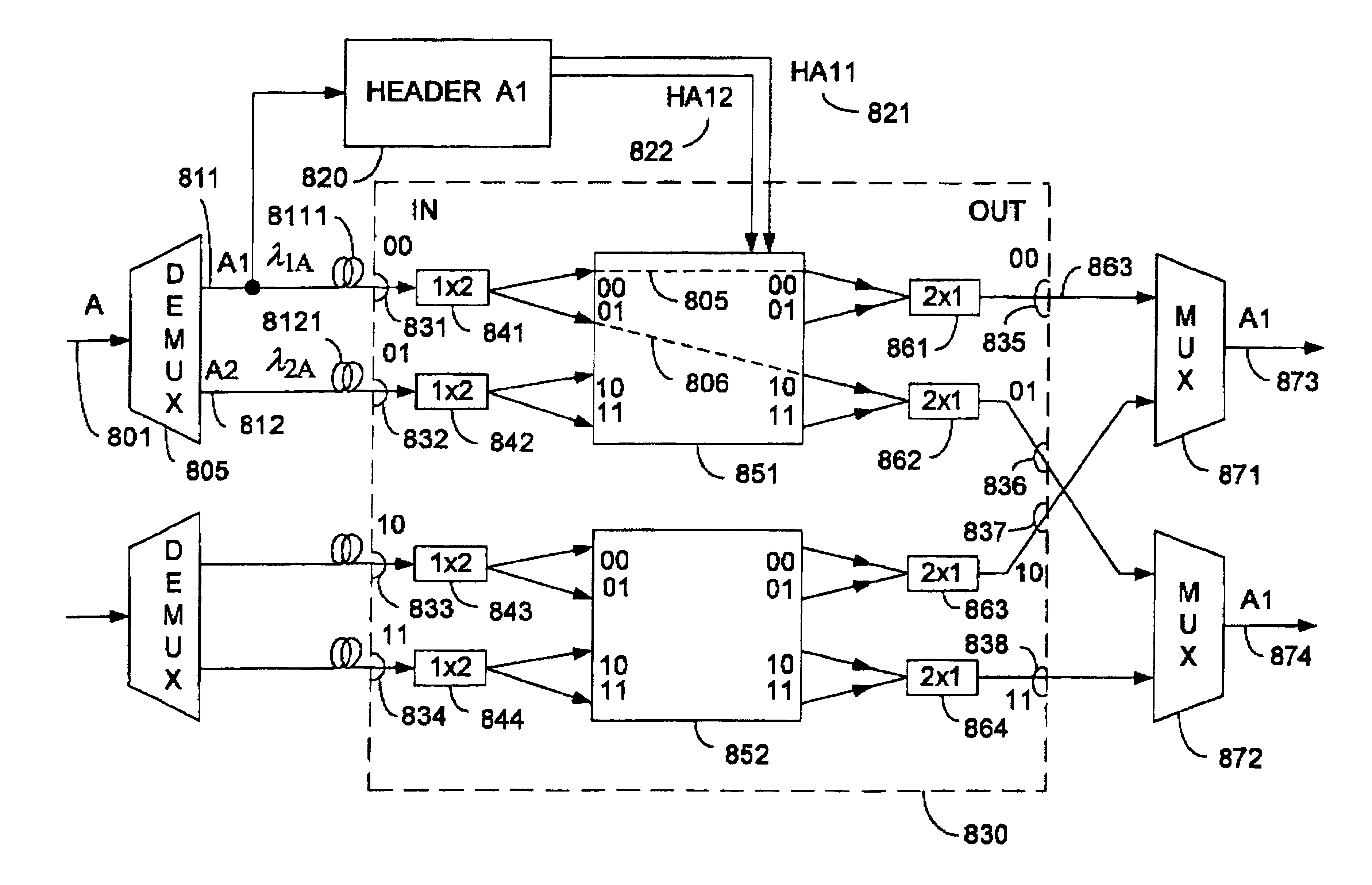 Optical layer multicasting using a single sub-carrier header and a multicast switch with active header insertion via light circulation