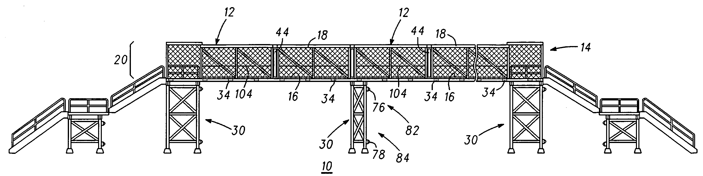 Modular pedestrian bridge and system