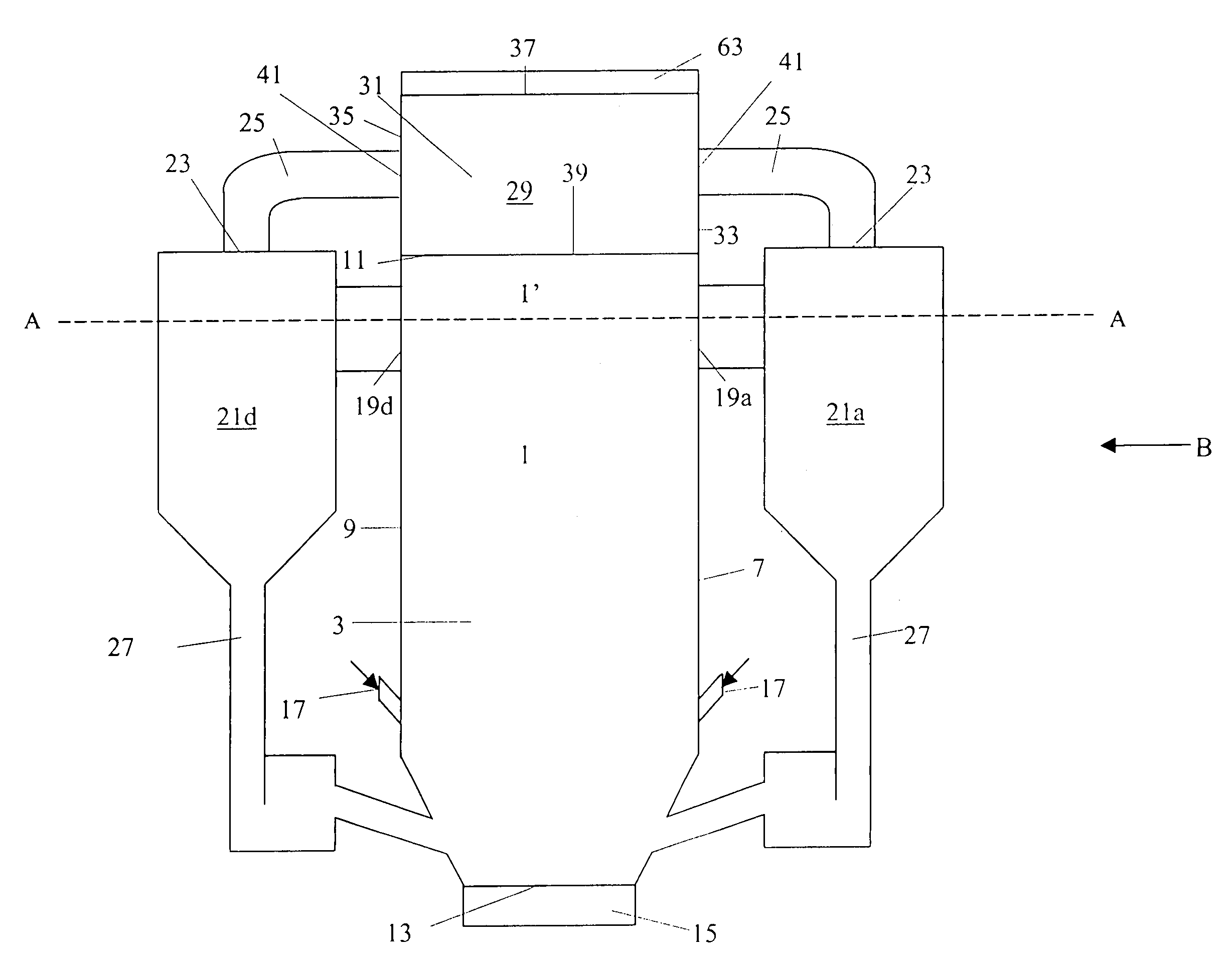 Fluidized bed reactor system having an exhaust gas plenum