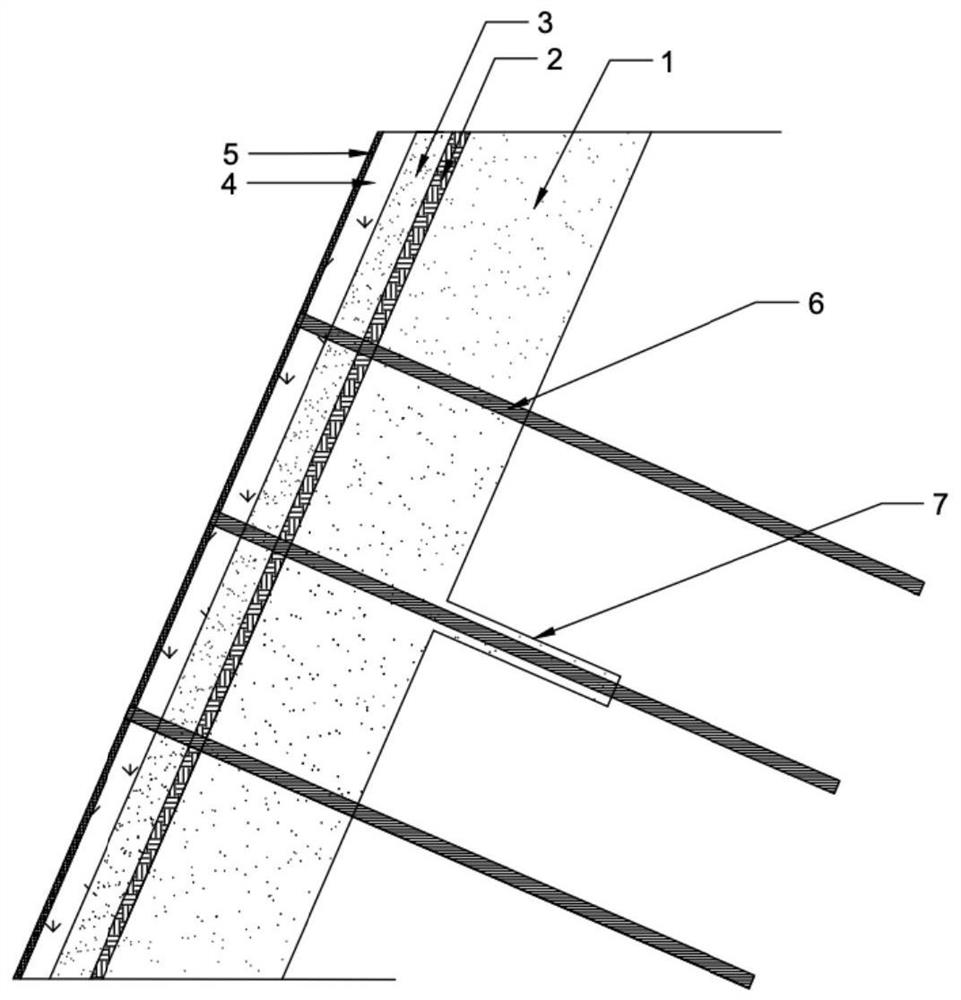 Thick-layer base material soil dressing spray-seeding structure suitable for ecological restoration of high and steep slope and construction method thereof