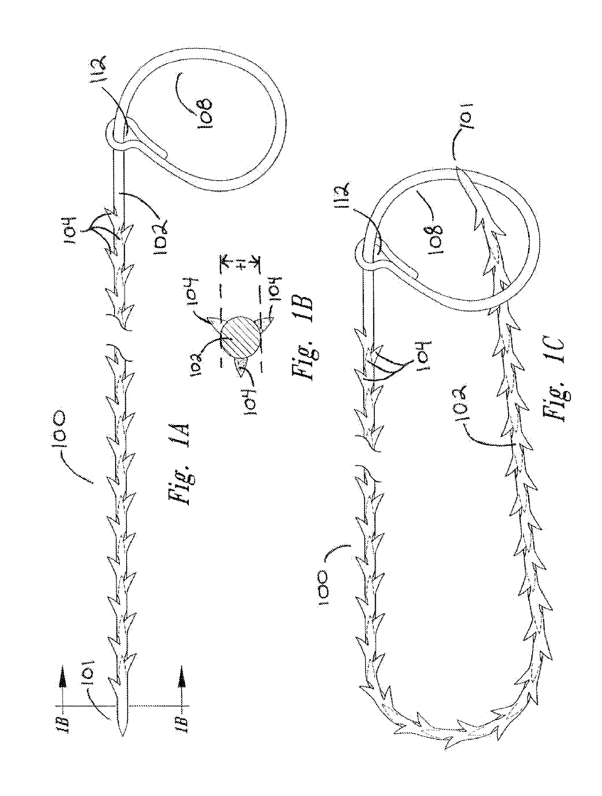 Self-retaining variable loop sutures