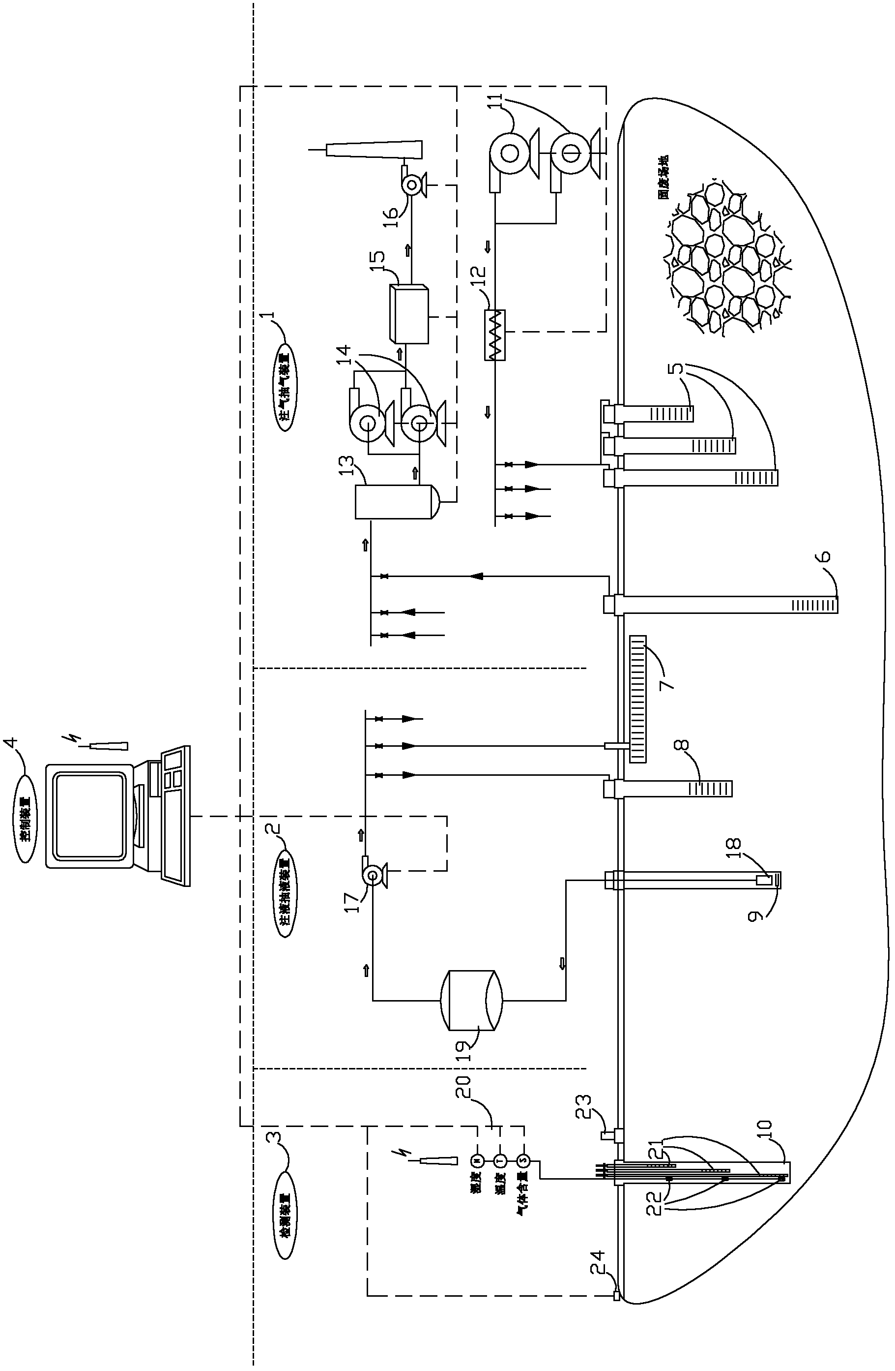 Aerobic repairing system and repairing method of solid waste area