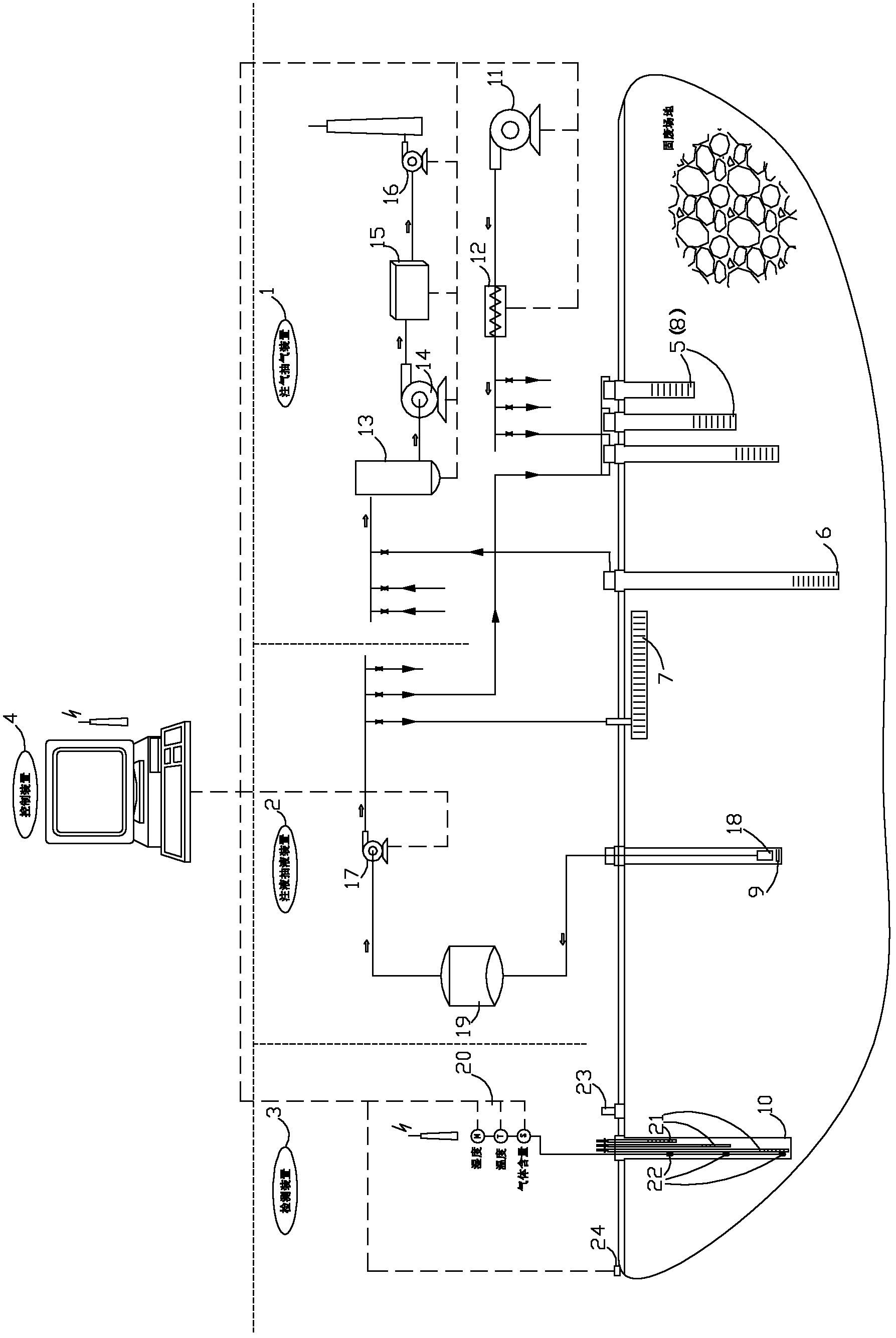 Aerobic repairing system and repairing method of solid waste area