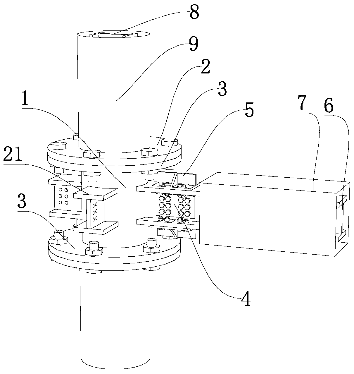 Three-dimensional fabricated beam column node structure