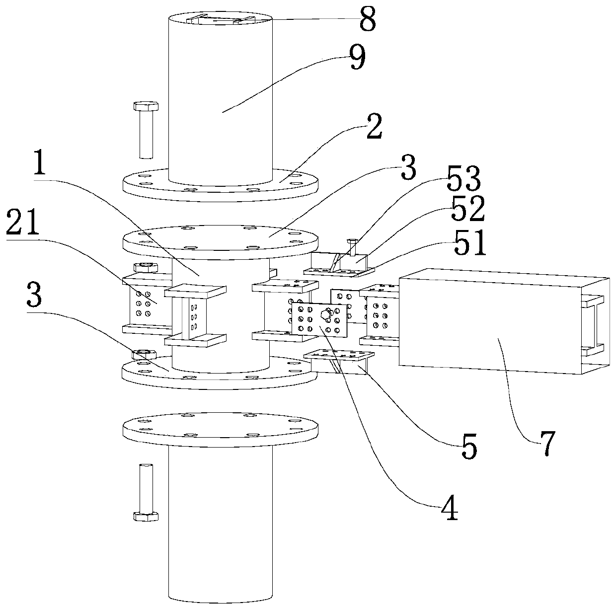 Three-dimensional fabricated beam column node structure