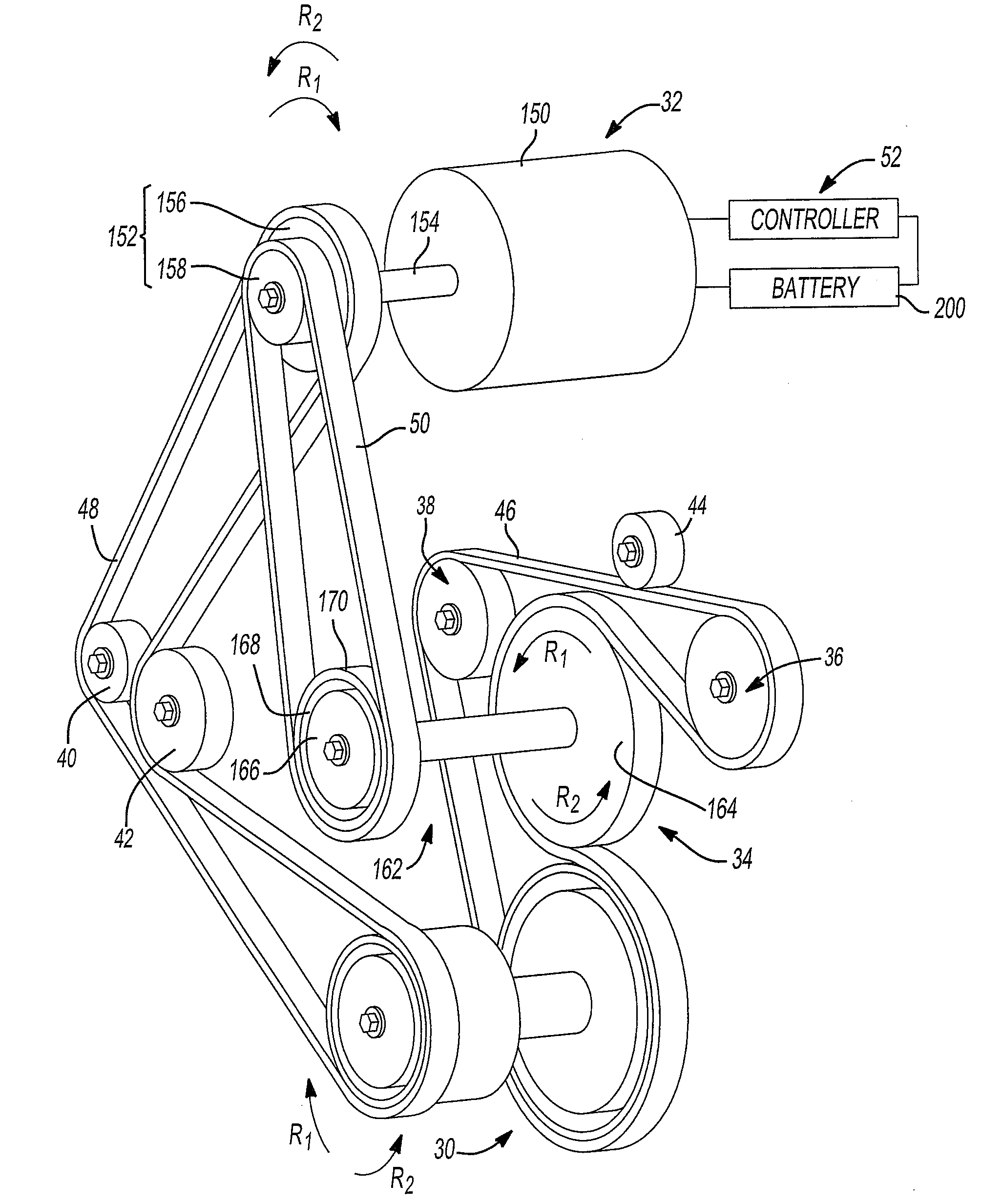 Engine powered device having accessory drive and reversing motor for selectively starting engine and powering accessory drive