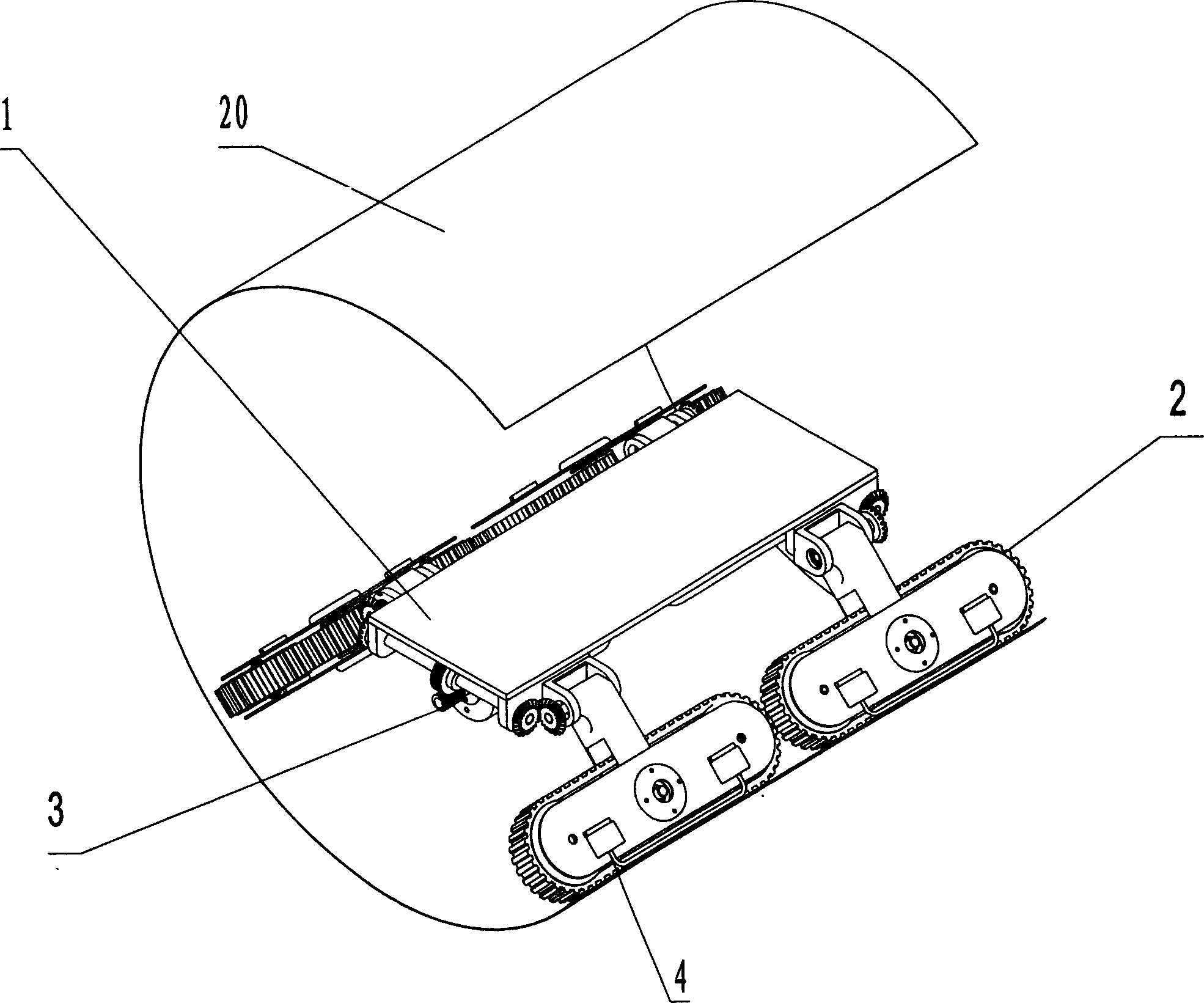 Moving mechanism of robot in pipe with self position changing four caterpillar feet