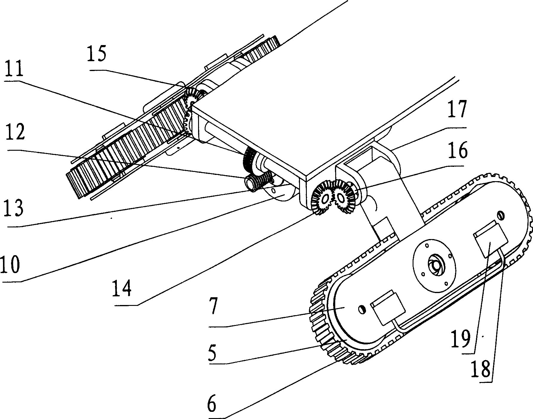 Moving mechanism of robot in pipe with self position changing four caterpillar feet