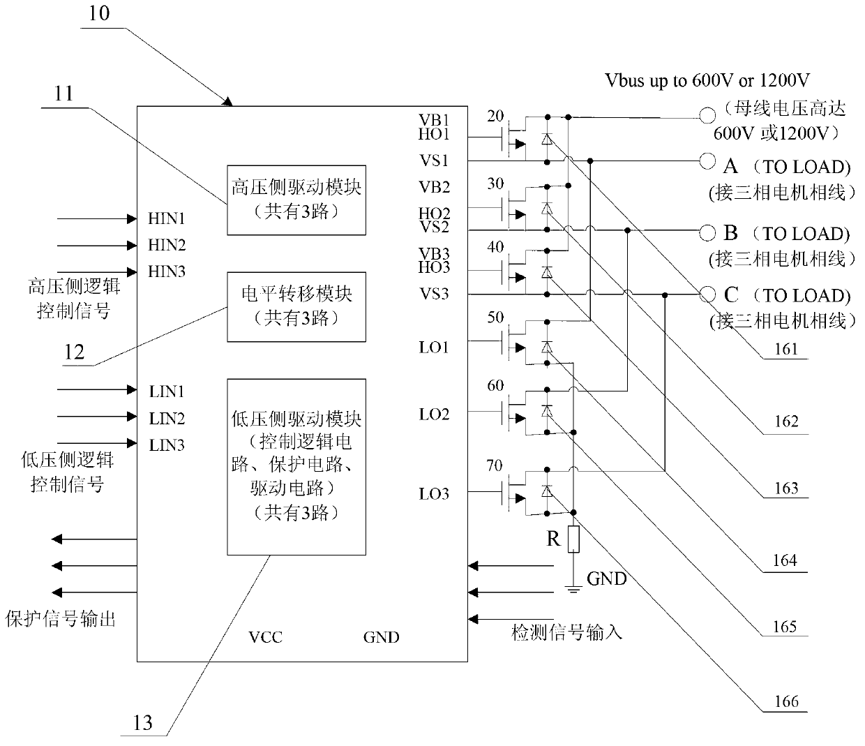 Intelligent power module for three-phase bridge type drive