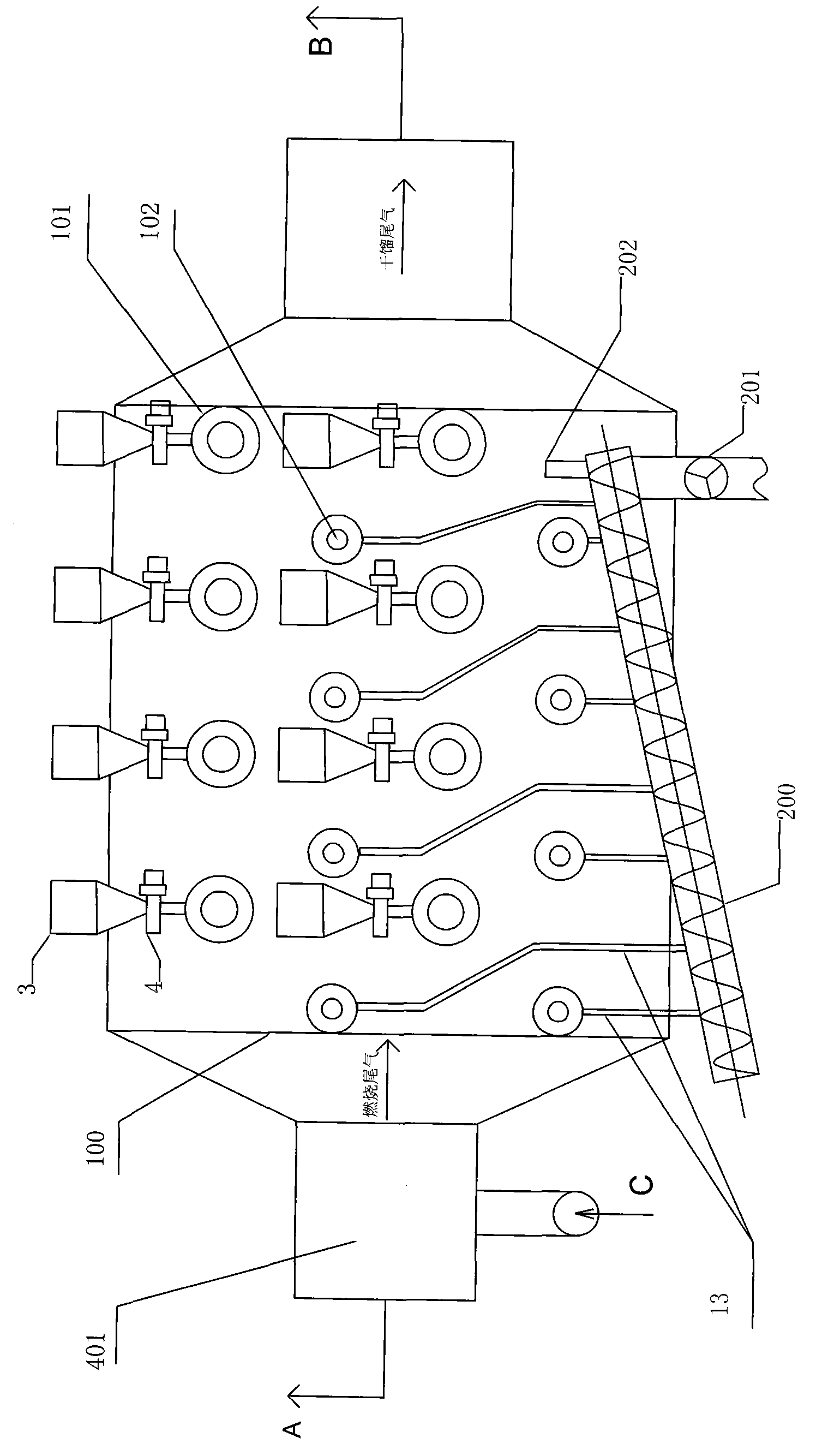 Combined sludge treatment method and dry distillation device applied by same