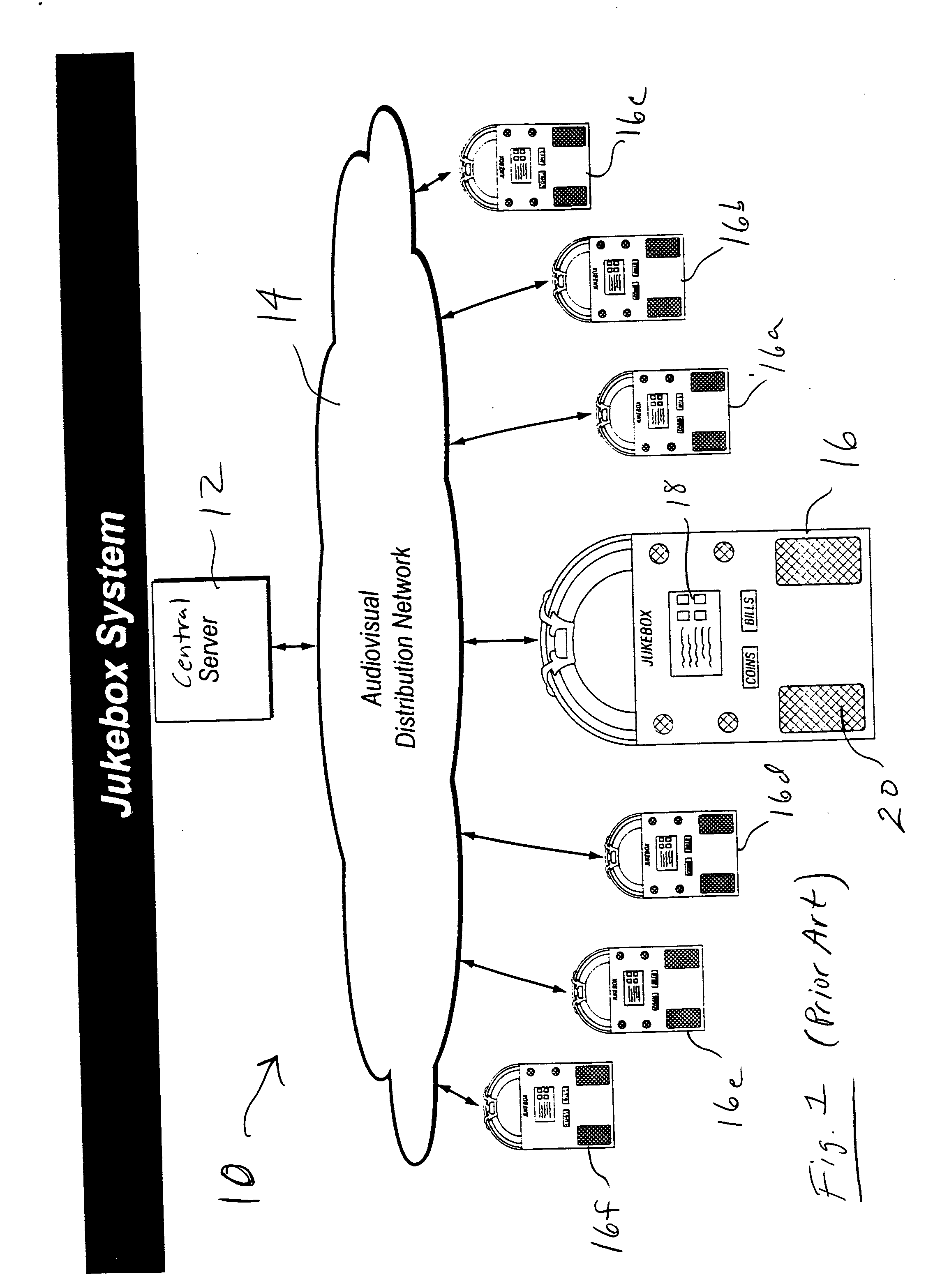 Digital downloading jukebox system with central and local music servers