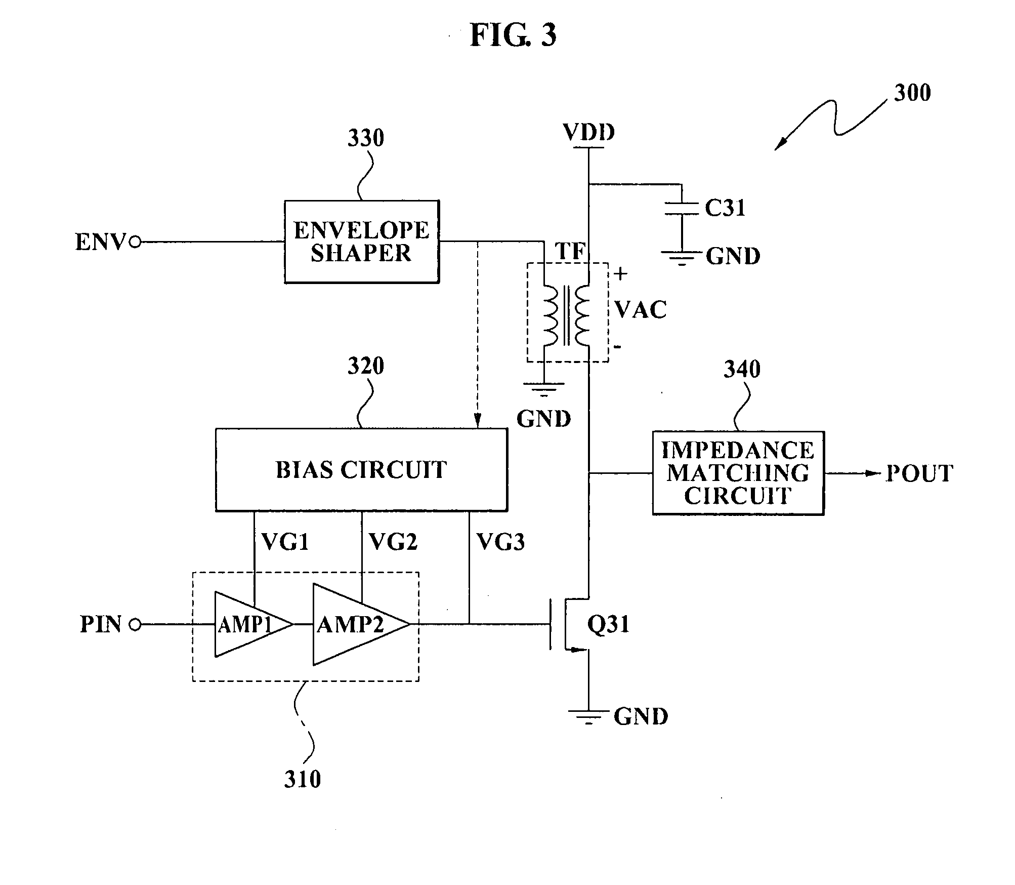 Power amplifier circuit and method for envelope modulation of high frequency signal