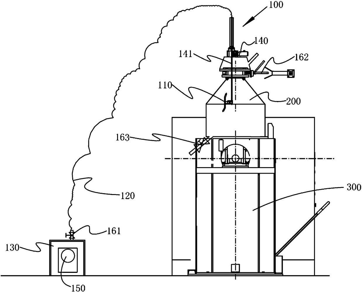 Automatic cleaning system of mixing equipment and application