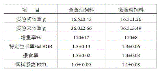 Saltwater fish compound feed taking microalgae flour as fat source and processing method thereof