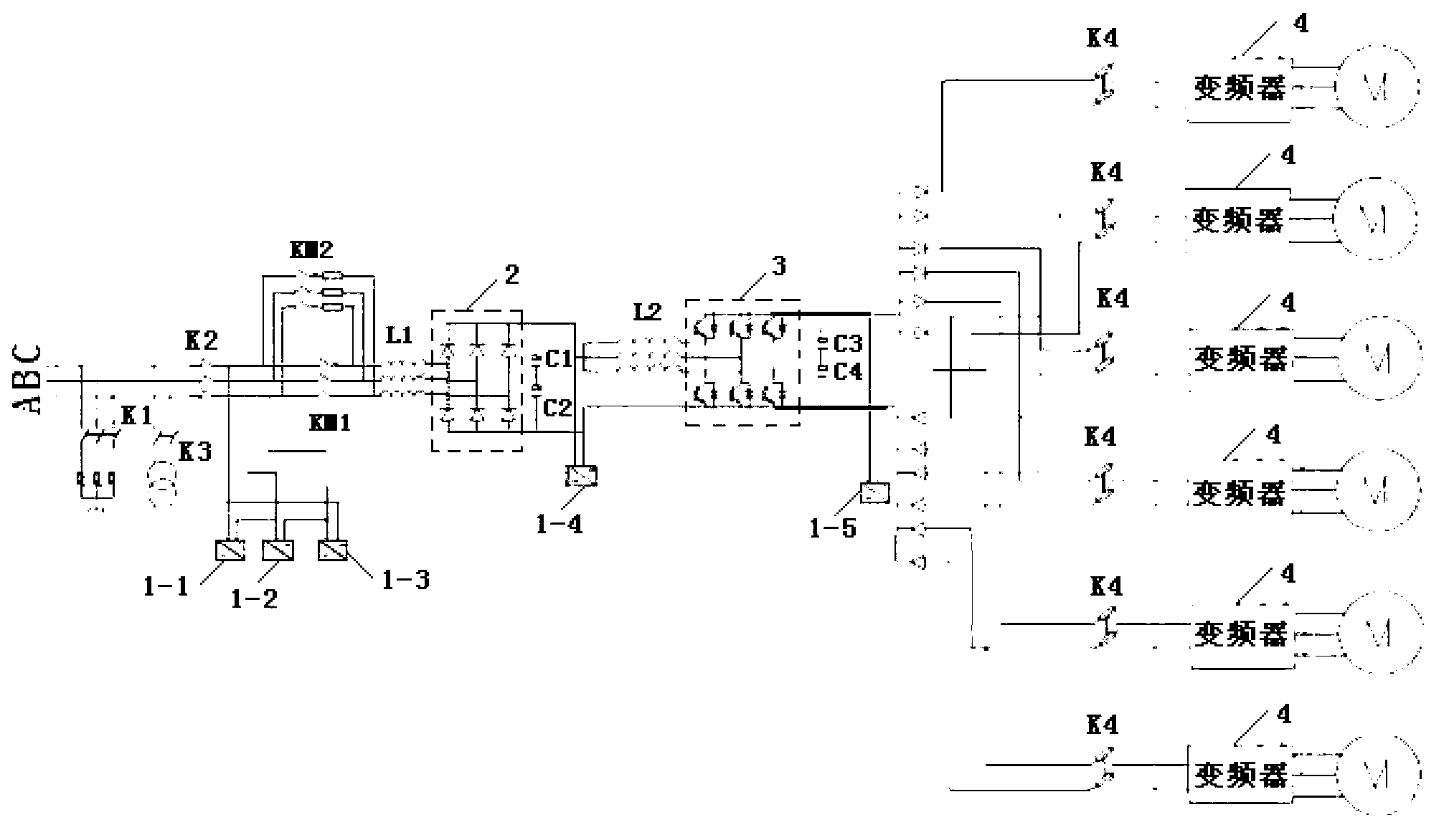 Pulverized coal feeder frequency converter control system with low voltage ride-through power supply device