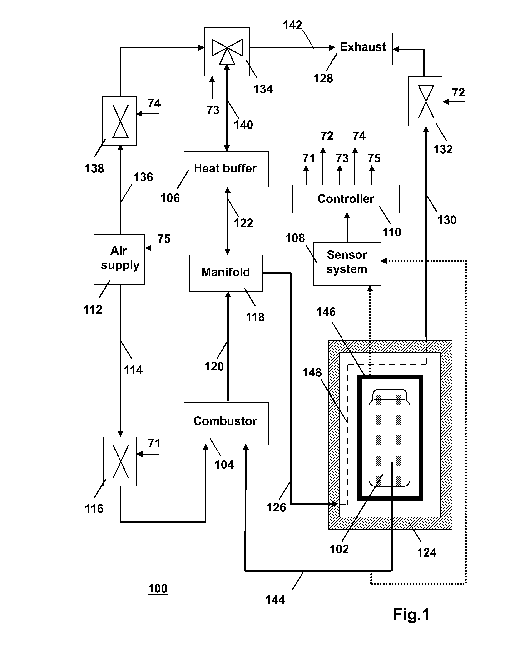 Batch-wise operated retort using temporary storage of heat