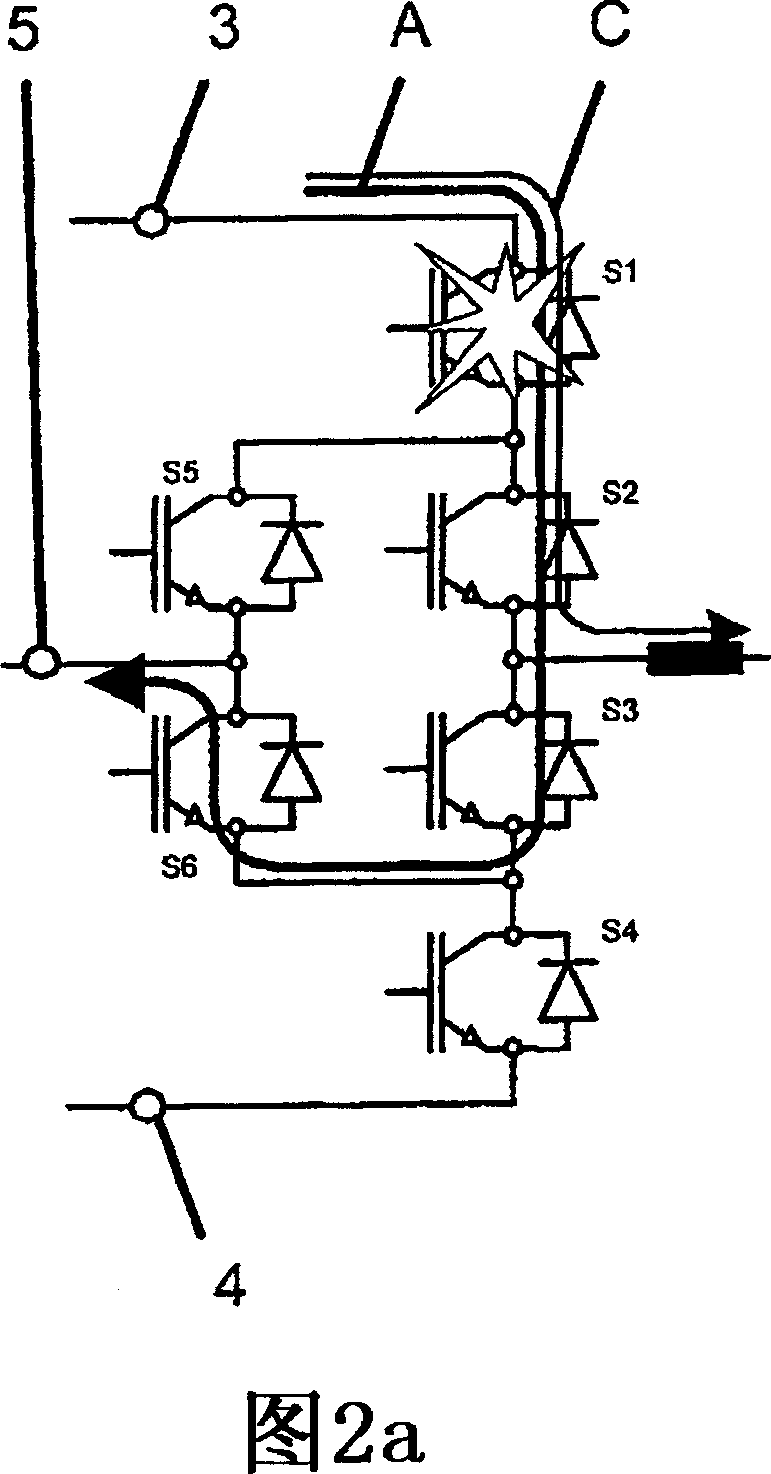 Method for error handling in a converter circuit for wiring of three voltage levels