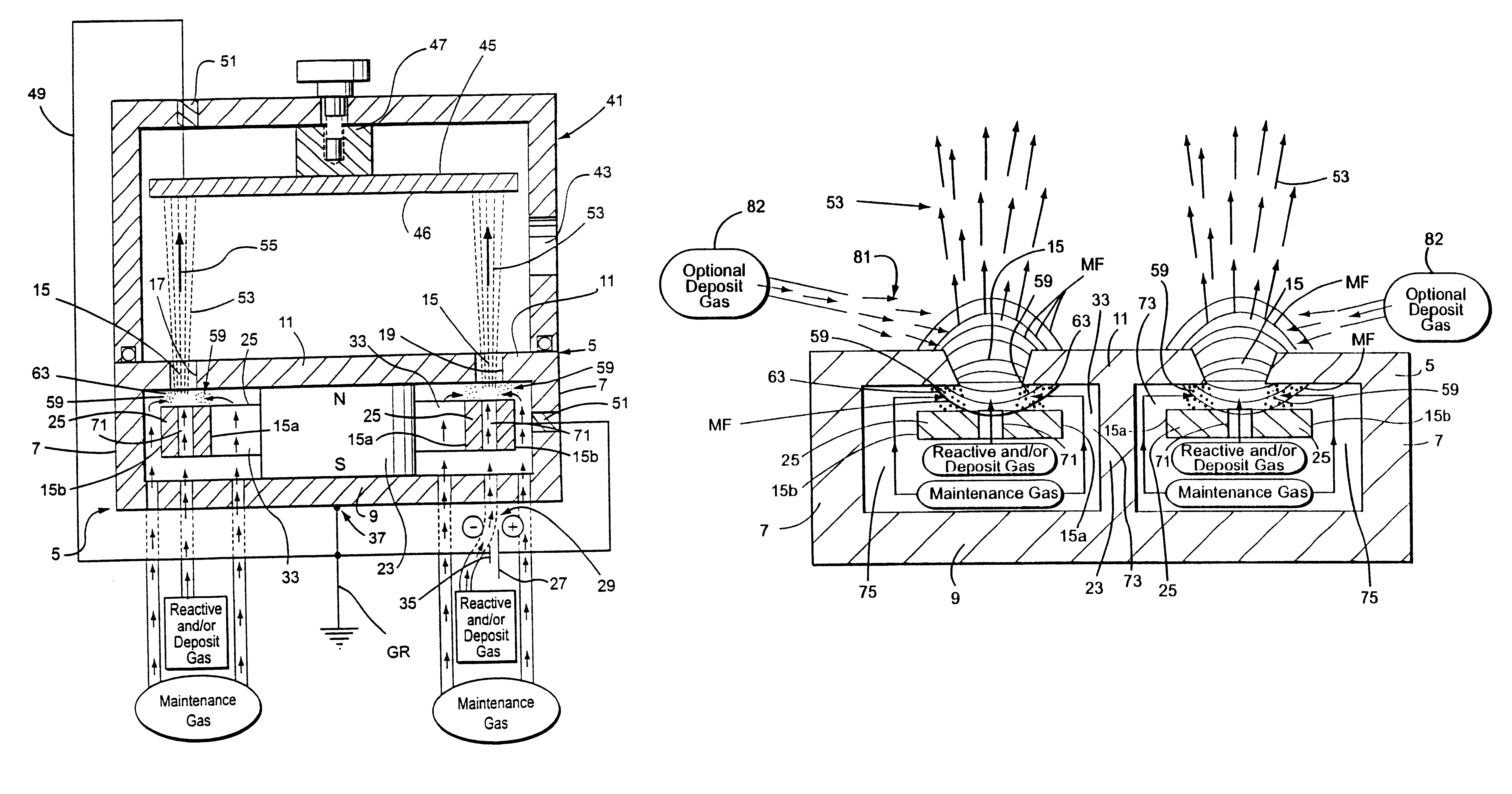 Cold cathode ion beam deposition apparatus with segregated gas flow