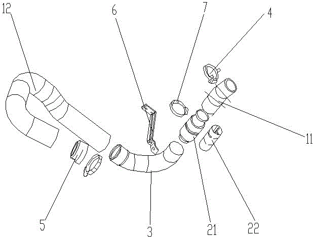 Turbocharger hot end tube assembly and production process thereof