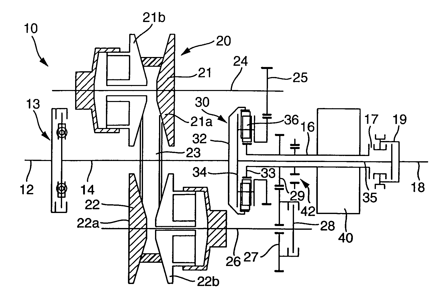 Power-branched transmission having a plurality of transmission ration ranges with continuously variable transmission ratio