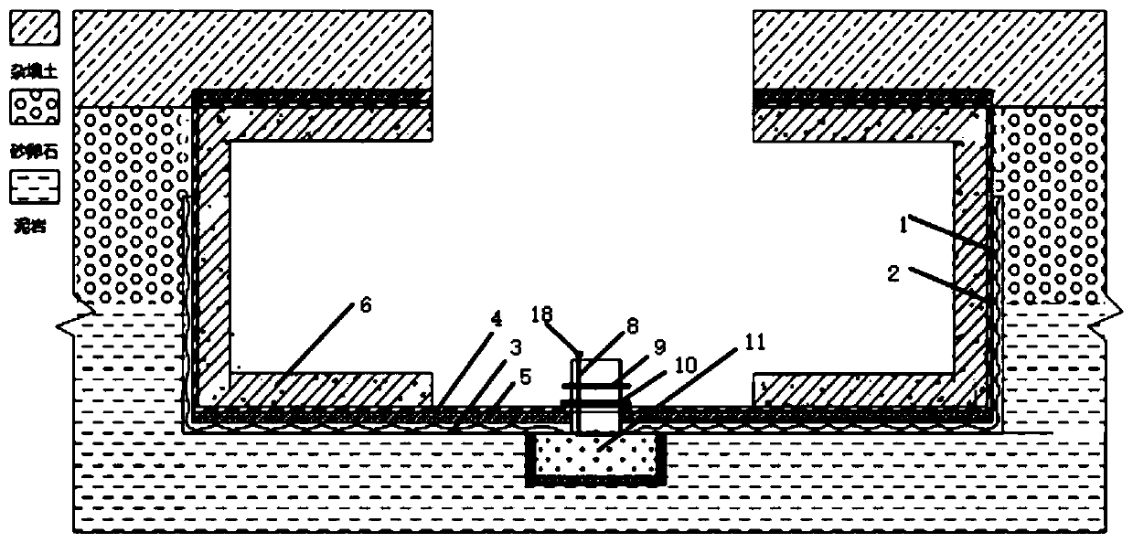 Foundation pit base face water-free construction structure under sandy gravel and mudstone geological conditions