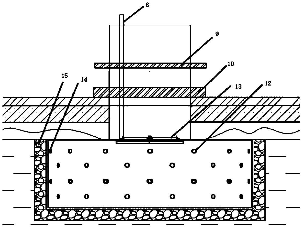 Foundation pit base face water-free construction structure under sandy gravel and mudstone geological conditions