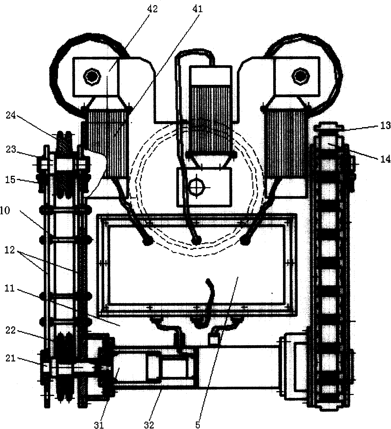 Permanent-magnet adsorption type double-track robot for ship hull surface cleaning and brushing