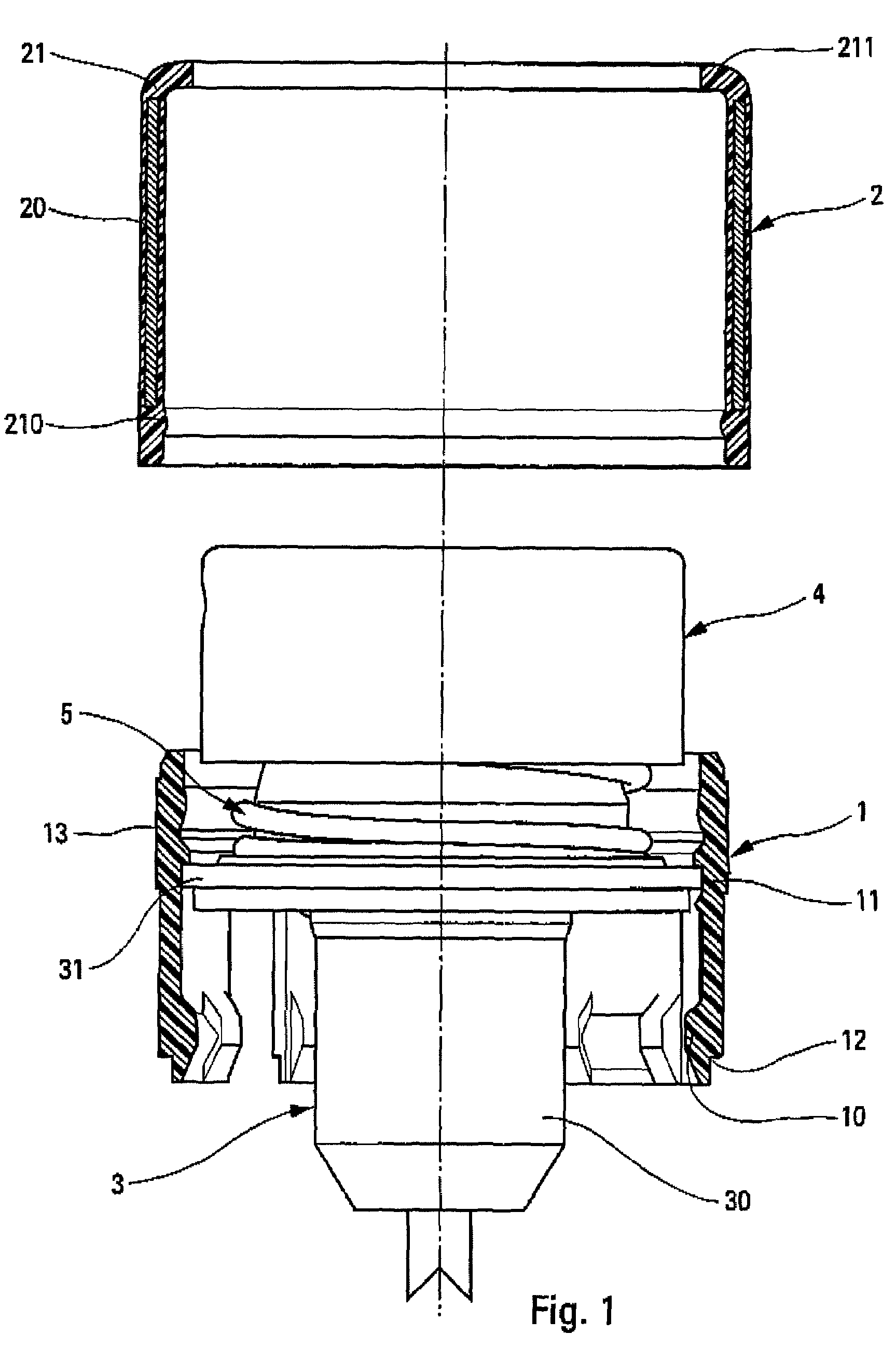 Fastener assembly for fastening a fluid dispenser member