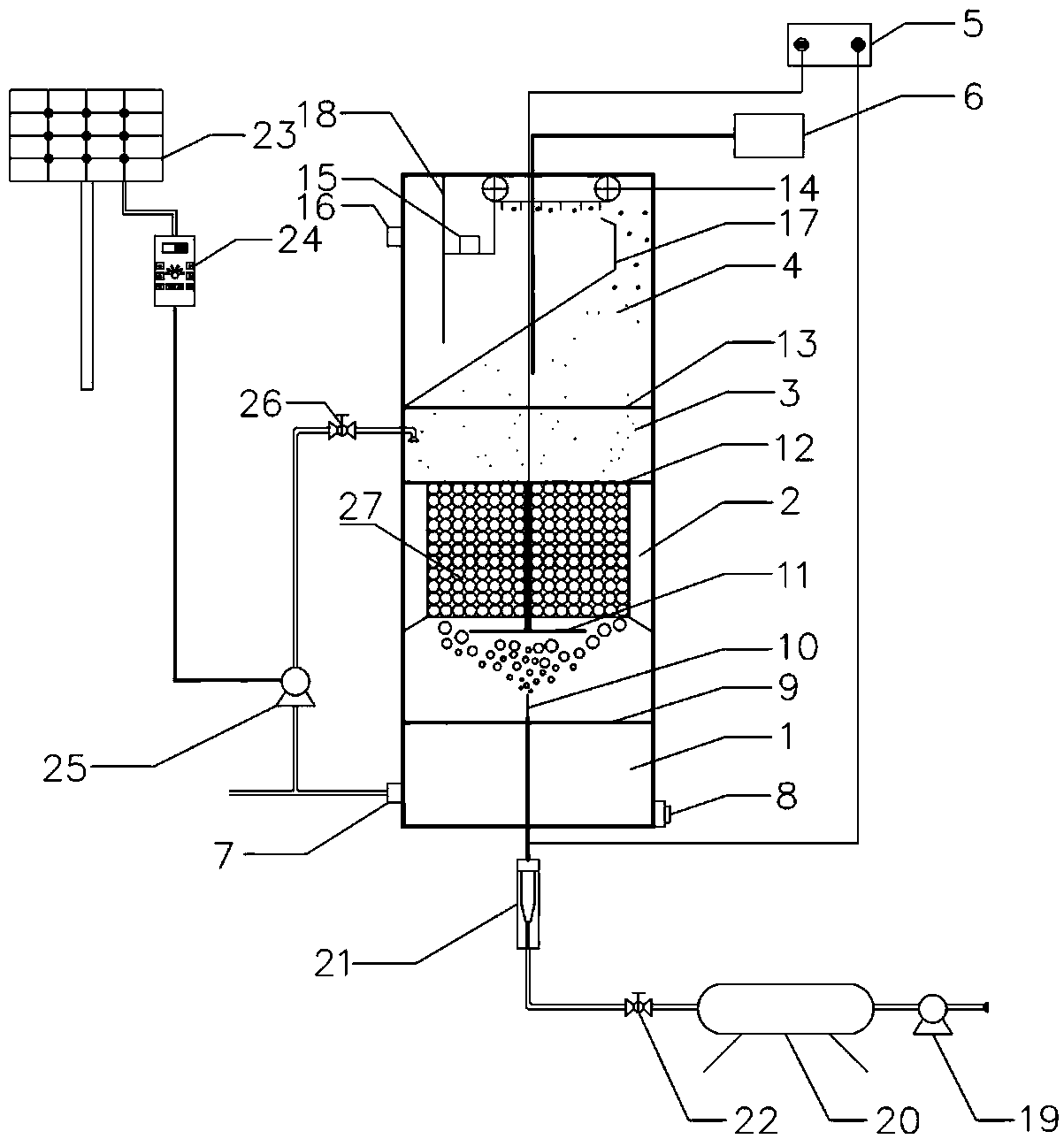 High-efficiency combined purification system for algae-containing wastewater treatment