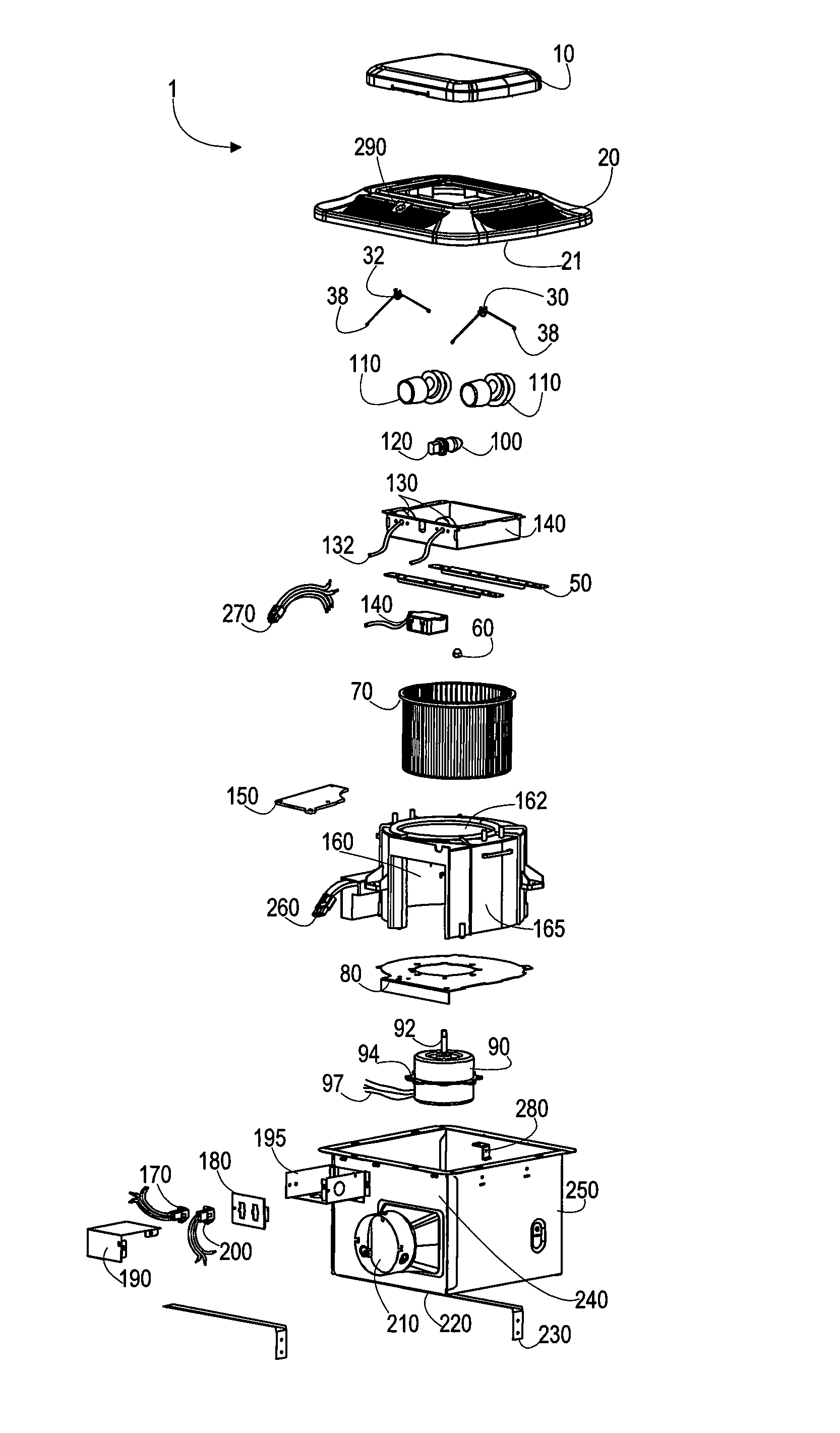 110 CFM bath fan with and without light