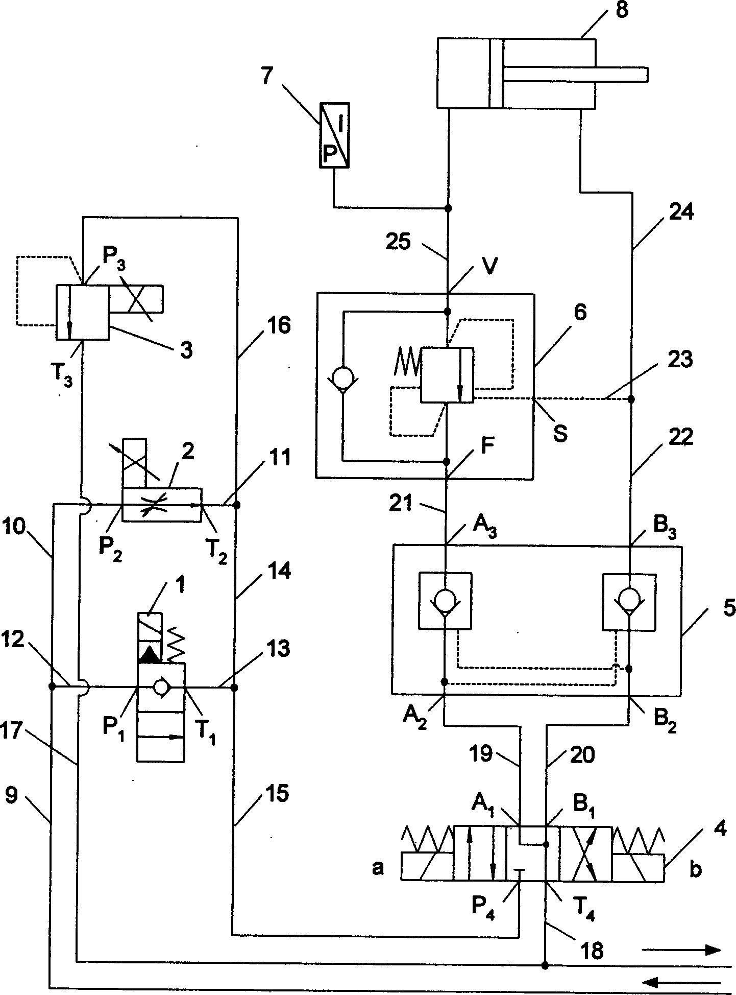 Hydraulic propelling system for mining tunnel driving machine controlled by ratio flow pressure