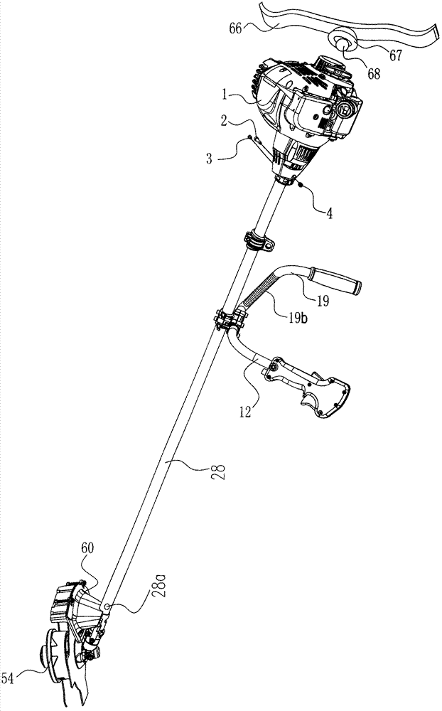 Low-emission gasoline brush cutter with throat gap atomization carburetor