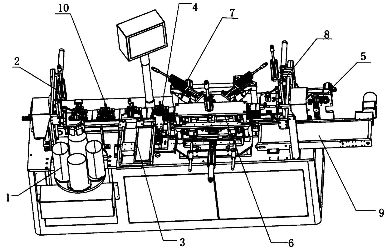 Arc-face mask automatic nose bridge aluminum sheet attaching and head belt welding device