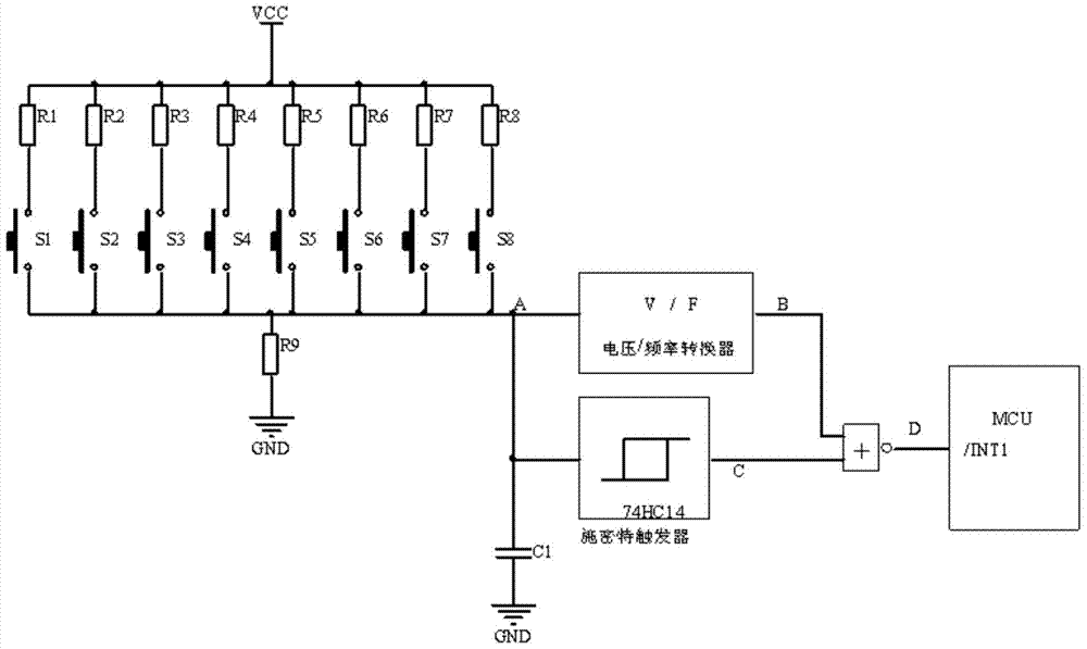 MCU keyboard circuit capable of handling multiple keys pressed simultaneously and its implementation method