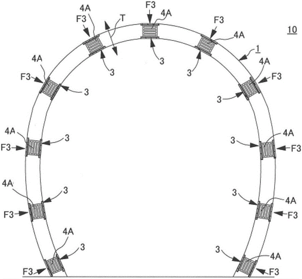 Tunnel axial damping and energy absorbing device and tunnel lining structure with same