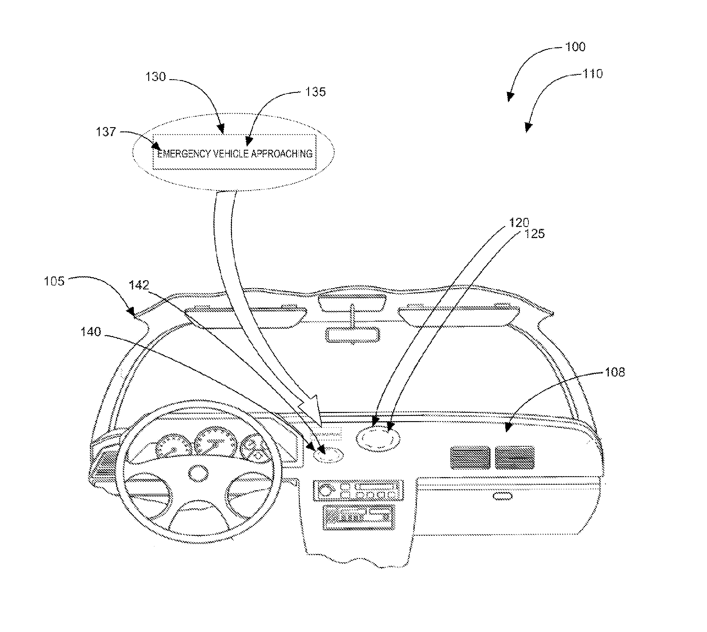 Automobile emergency vehicle warning display system