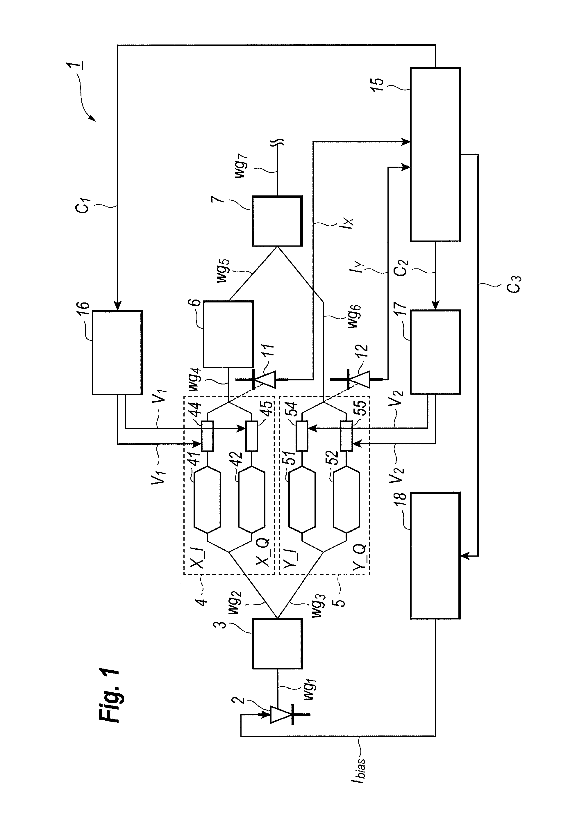 Optical transmitter implemented with two QPSK modulators made of semiconductor material and a method to control optical power output therefrom